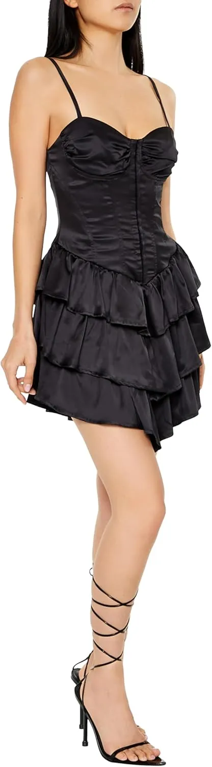 Forever 21 Women's Tiered Satin Corset Mini Dress
