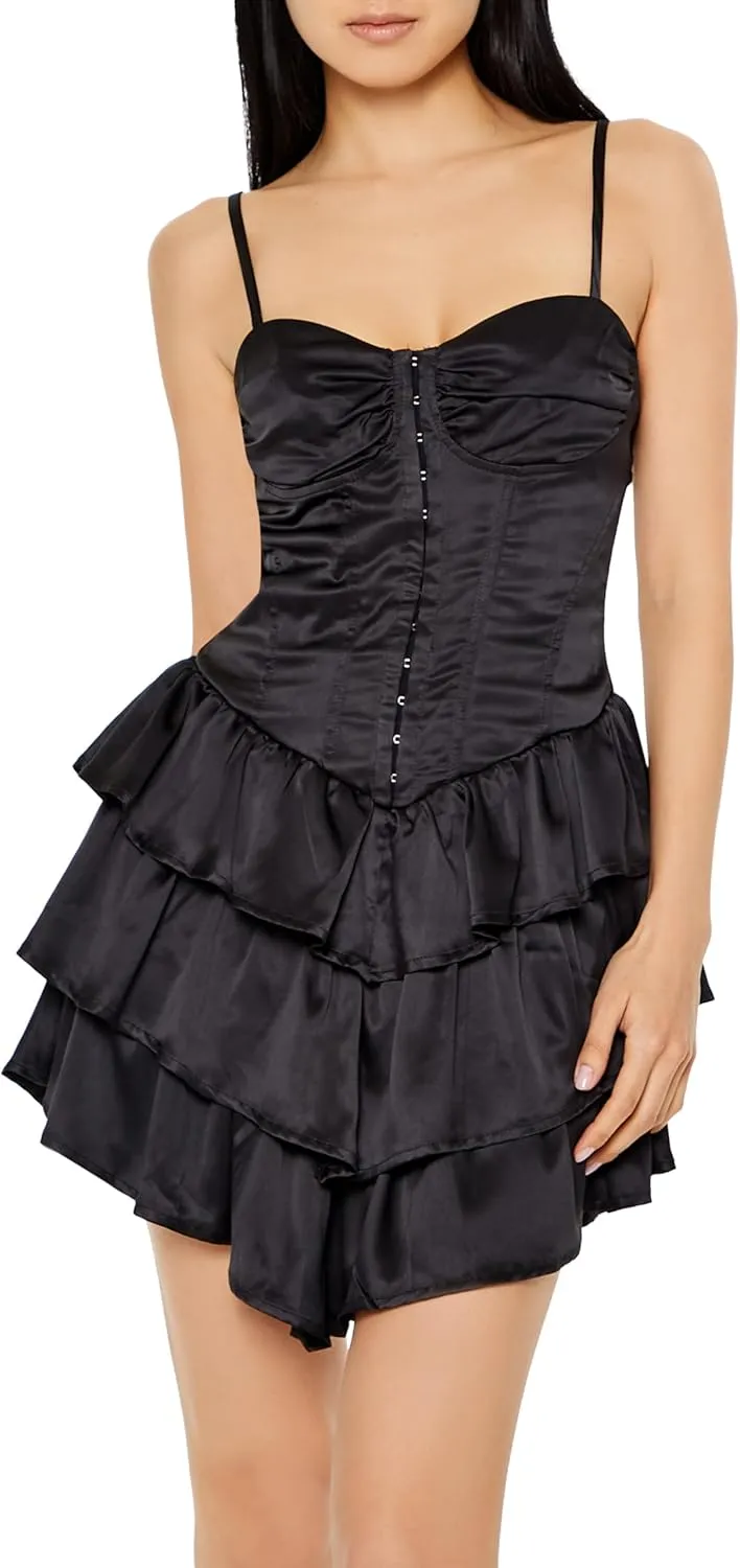 Forever 21 Women's Tiered Satin Corset Mini Dress