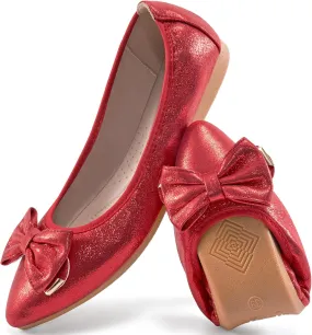 FUDYNMALC Womens Ballet Flats Shoes: Foldable Dressy Wedding Ballerina Shoes Sparkly Bowknot Pointed Toe Slip on Walking Loafers