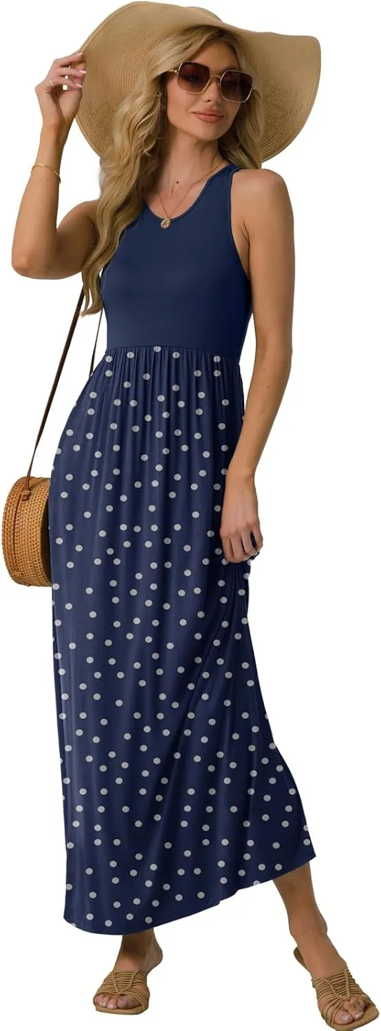 GRECERELLE Women's Summer Sleeveless Casual Long Tank Maxi Dress with Pockets (XS-3XL)
