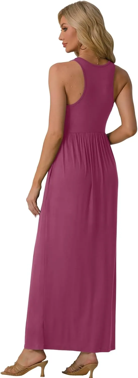 GRECERELLE Women's Summer Sleeveless Casual Long Tank Maxi Dress with Pockets (XS-3XL)