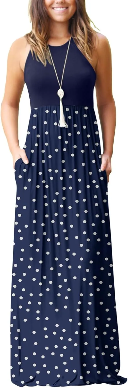GRECERELLE Women's Summer Sleeveless Casual Long Tank Maxi Dress with Pockets (XS-3XL)