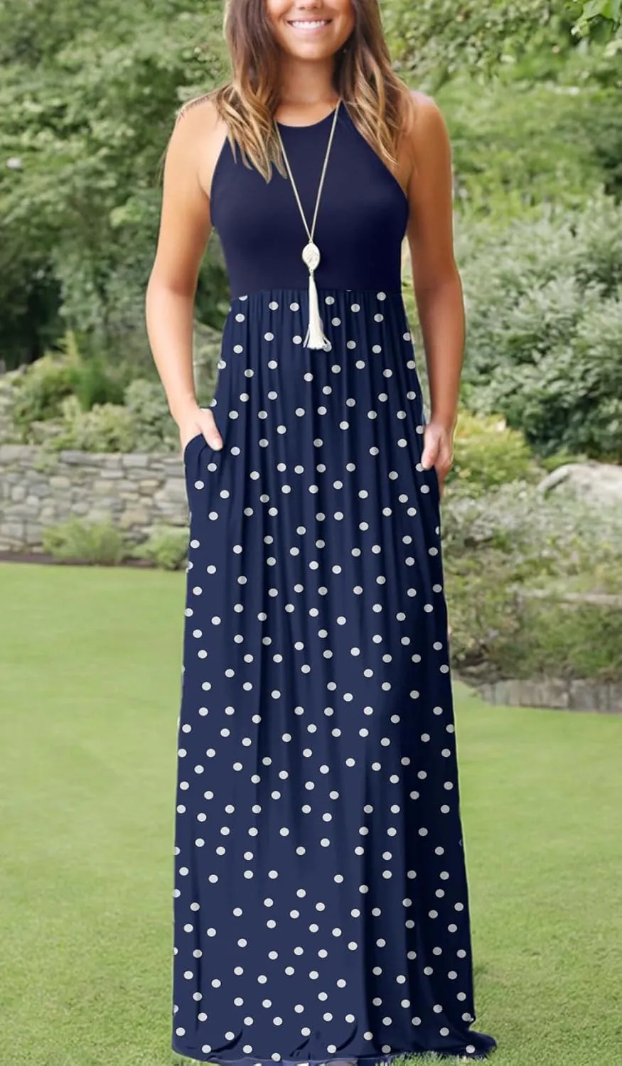 GRECERELLE Women's Summer Sleeveless Casual Long Tank Maxi Dress with Pockets (XS-3XL)