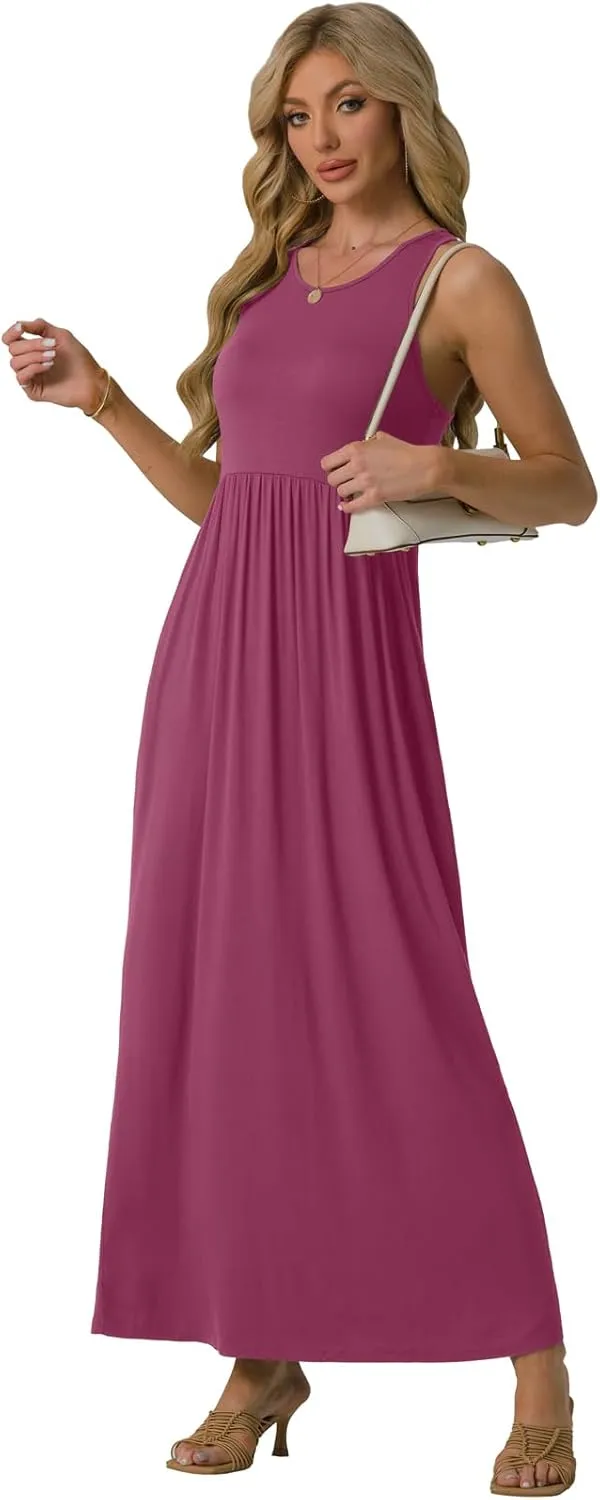 GRECERELLE Women's Summer Sleeveless Casual Long Tank Maxi Dress with Pockets (XS-3XL)