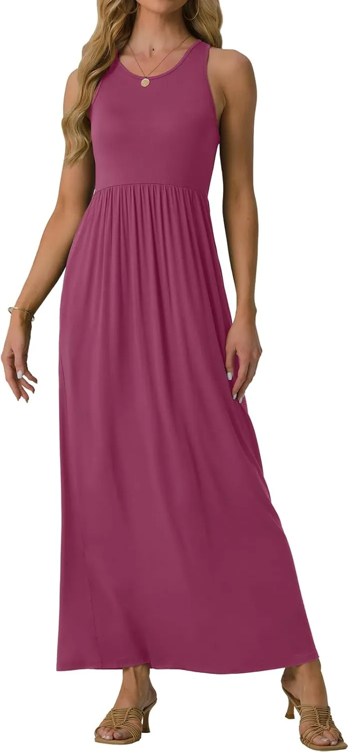 GRECERELLE Women's Summer Sleeveless Casual Long Tank Maxi Dress with Pockets (XS-3XL)