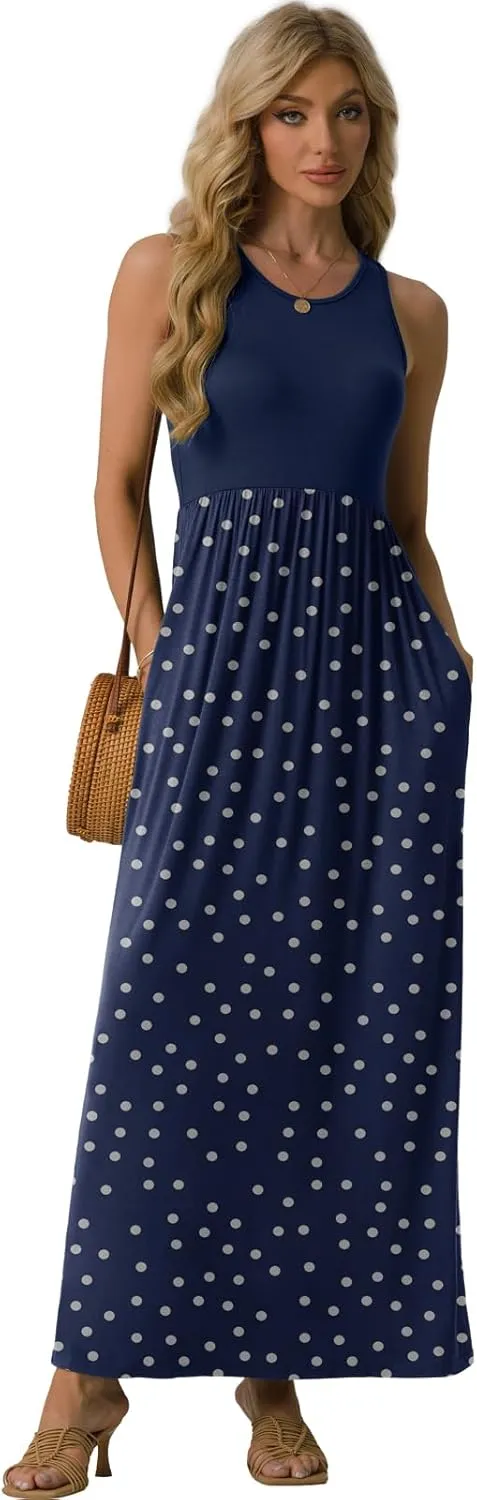 GRECERELLE Women's Summer Sleeveless Casual Long Tank Maxi Dress with Pockets (XS-3XL)