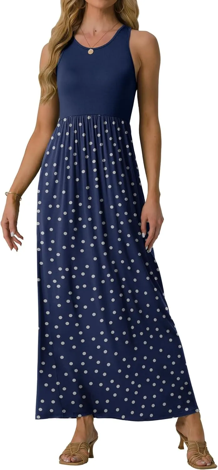 GRECERELLE Women's Summer Sleeveless Casual Long Tank Maxi Dress with Pockets (XS-3XL)