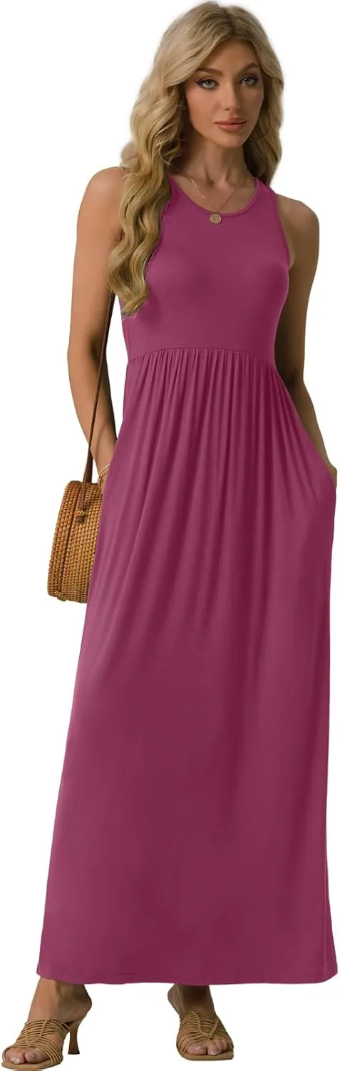 GRECERELLE Women's Summer Sleeveless Casual Long Tank Maxi Dress with Pockets (XS-3XL)