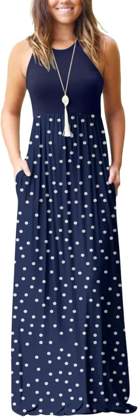 GRECERELLE Women's Summer Sleeveless Casual Long Tank Maxi Dress with Pockets (XS-3XL)