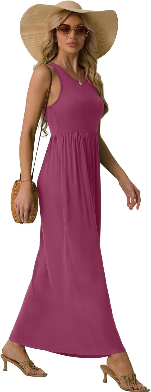 GRECERELLE Women's Summer Sleeveless Casual Long Tank Maxi Dress with Pockets (XS-3XL)