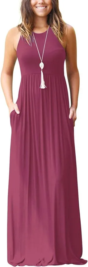 GRECERELLE Women's Summer Sleeveless Casual Long Tank Maxi Dress with Pockets (XS-3XL)