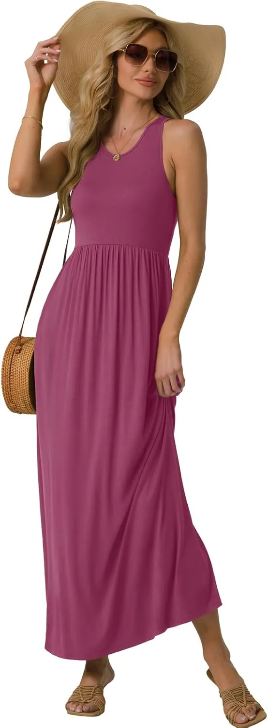 GRECERELLE Women's Summer Sleeveless Casual Long Tank Maxi Dress with Pockets (XS-3XL)