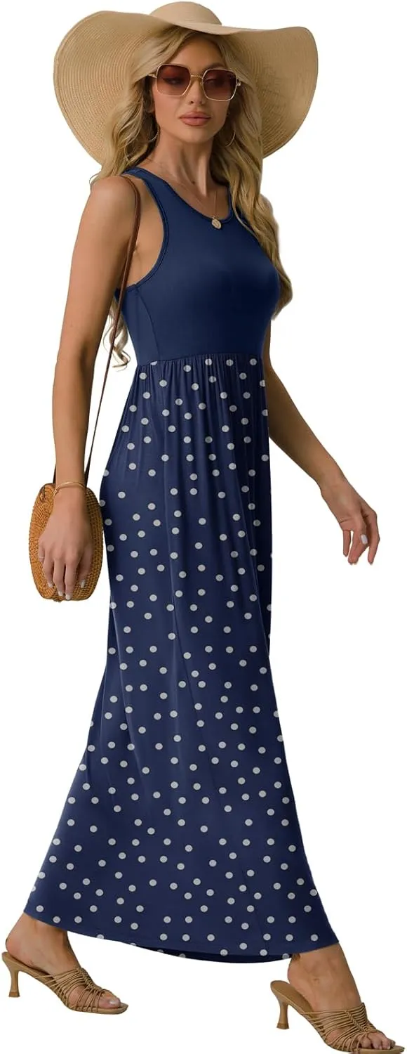 GRECERELLE Women's Summer Sleeveless Casual Long Tank Maxi Dress with Pockets (XS-3XL)