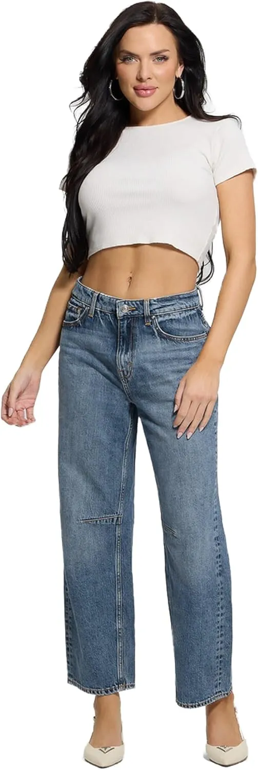 GUESS Women's Eco High Rise Barrel Fit Jean