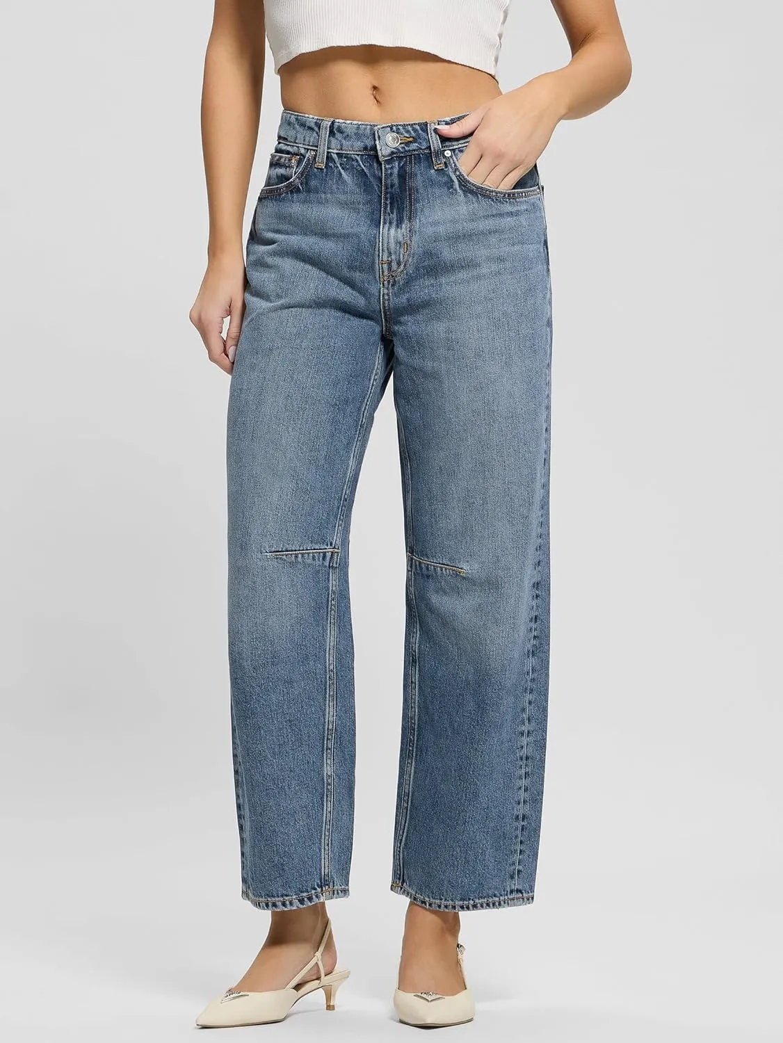 GUESS Women's Eco High Rise Barrel Fit Jean