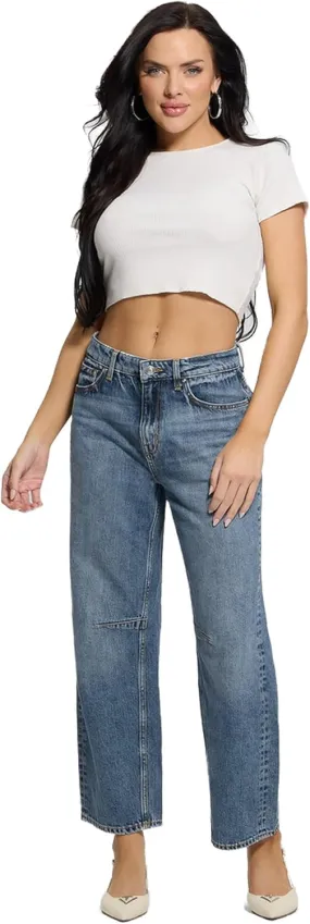 GUESS Women's Eco High Rise Barrel Fit Jean