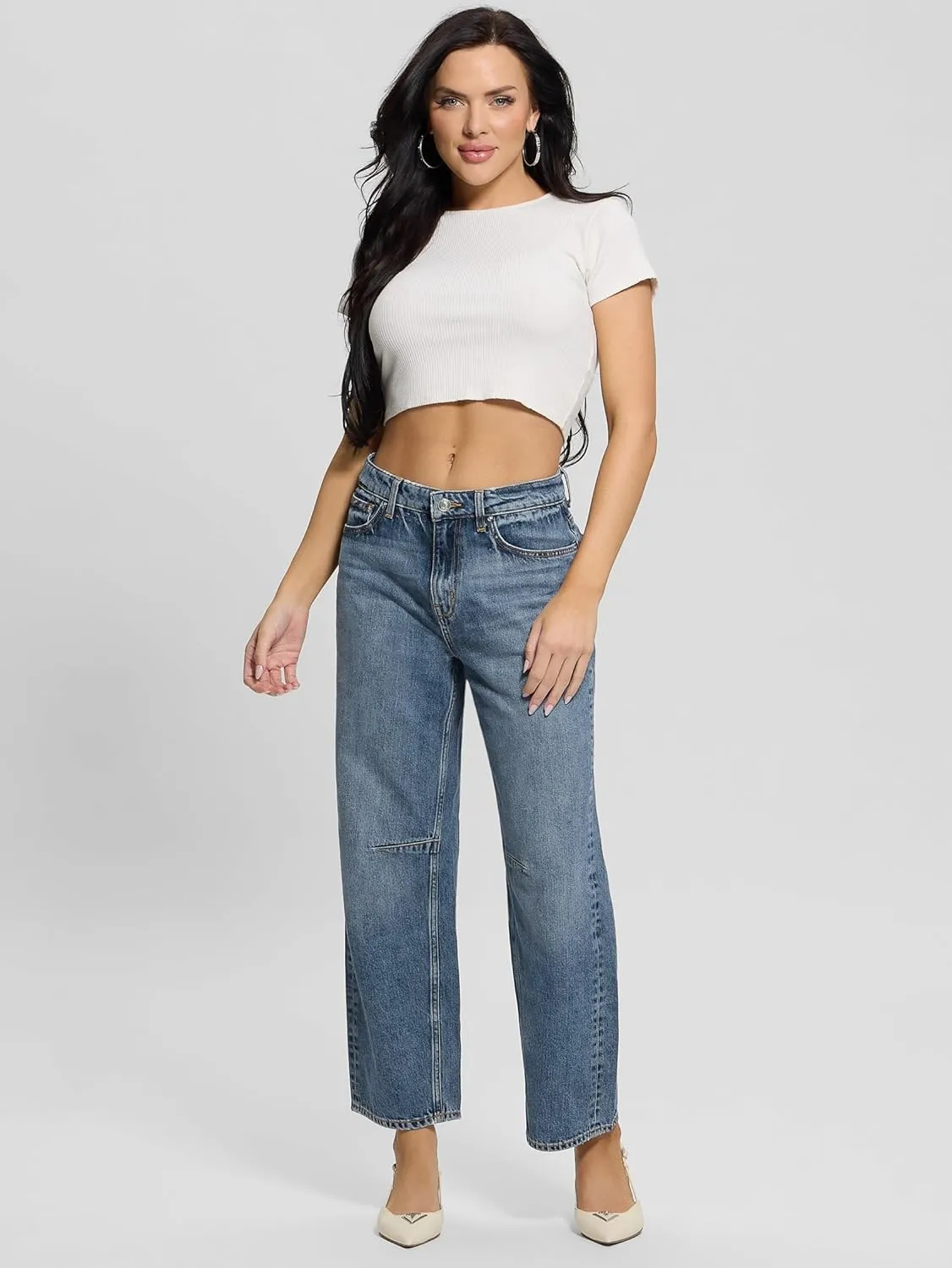GUESS Women's Eco High Rise Barrel Fit Jean