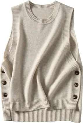 HangNiFang Women's Round Neck Sleeveless Pullover Ribbed Knit Sweater Vest Top