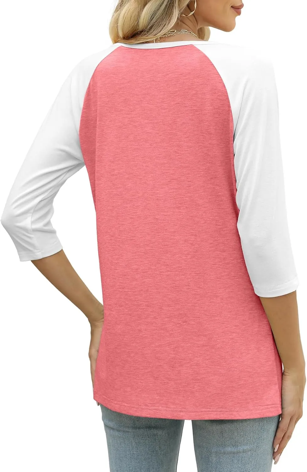 Heymiss Womens Summer Tops 3/4 Length Sleeve V Neck Casual Color Block Tunic Tops Dressy