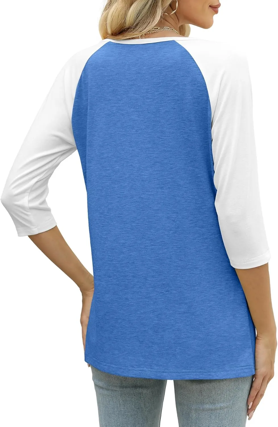 Heymiss Womens Summer Tops 3/4 Length Sleeve V Neck Casual Color Block Tunic Tops Dressy