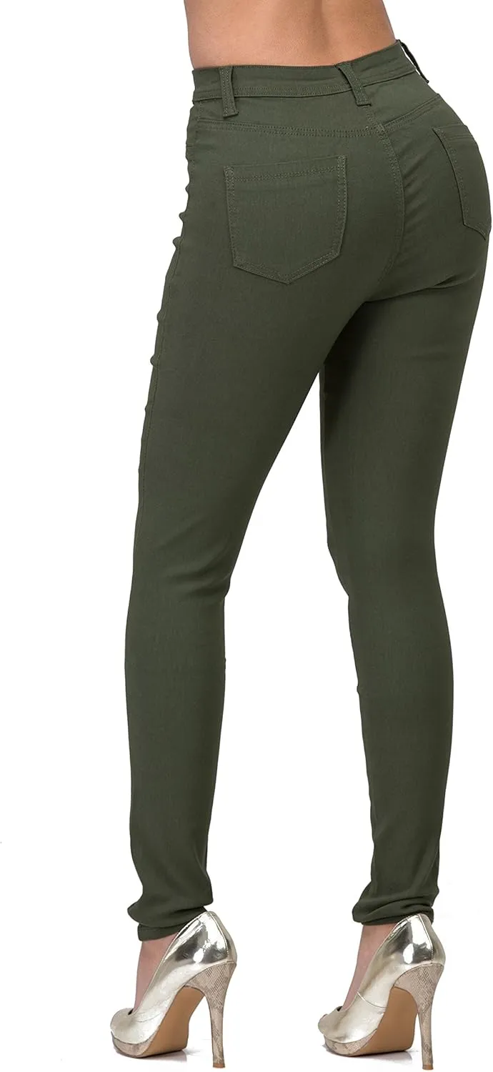 High Waisted-Rise Colored Stretch Skinny Destroyed Ripped Distressed Jeans for Women Olive Mustard RED