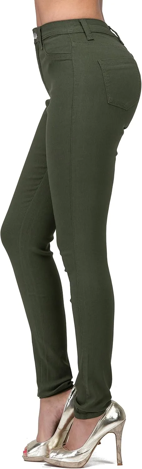High Waisted-Rise Colored Stretch Skinny Destroyed Ripped Distressed Jeans for Women Olive Mustard RED