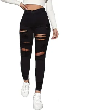 High Waisted White Ripped Jeans for Women Stretch Butt Lifting Distressed Jean Skinny Jeggings