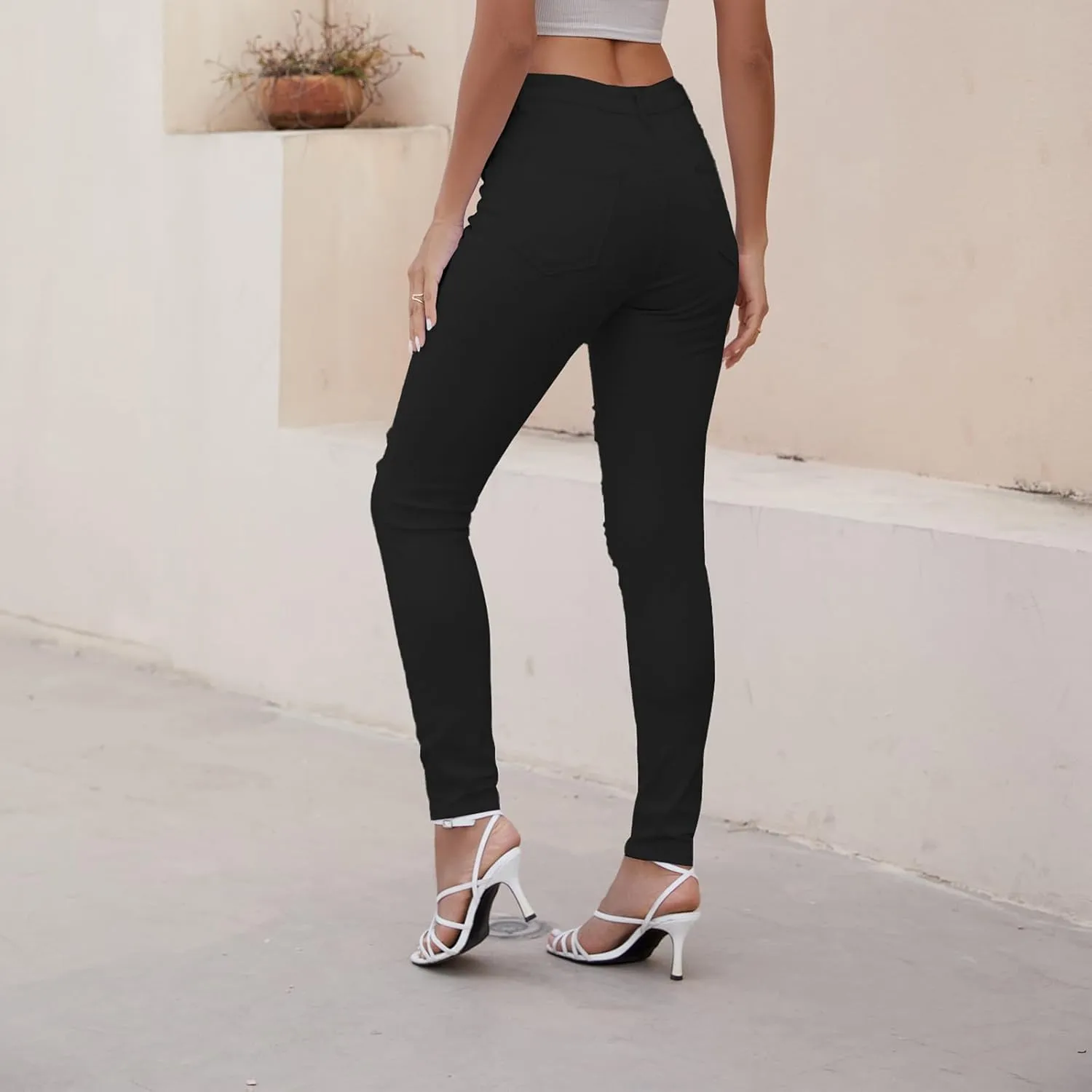 High Waisted White Ripped Jeans for Women Stretch Butt Lifting Distressed Jean Skinny Jeggings