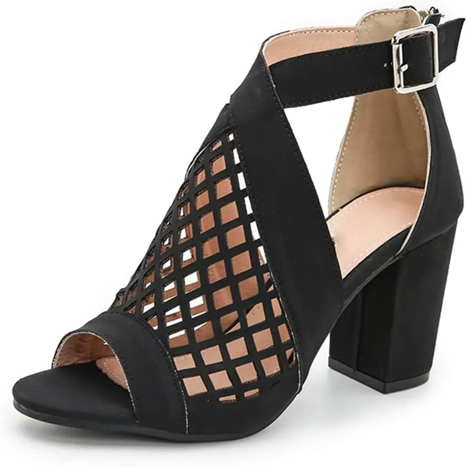 HINDOLA Chunky Heeled Sandals for Womens,Womens Cutout Open Toe Summer Block Heeled Party Wedge Party Dress Sandals