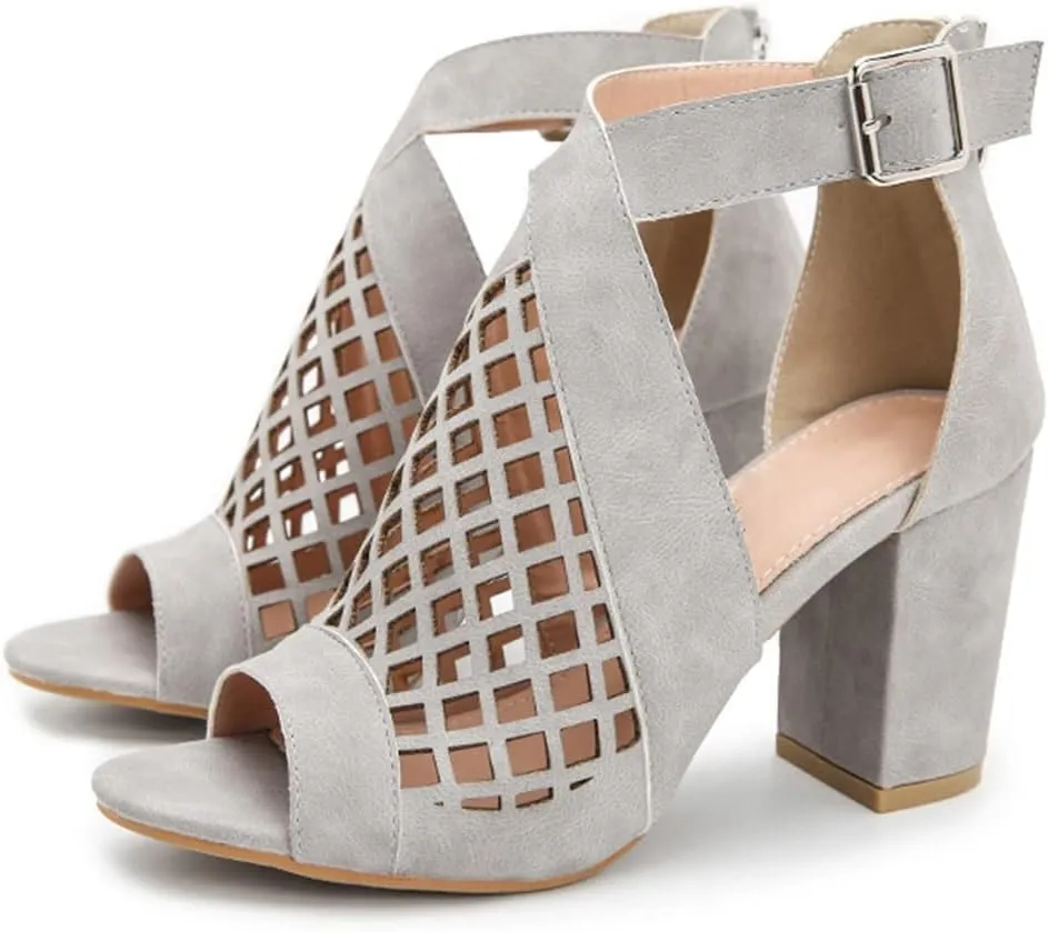 HINDOLA Chunky Heeled Sandals for Womens,Womens Cutout Open Toe Summer Block Heeled Party Wedge Party Dress Sandals
