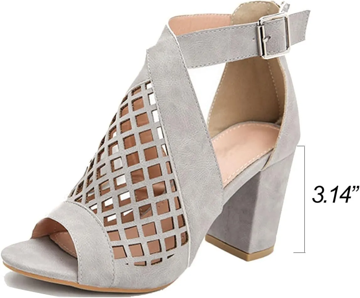 HINDOLA Chunky Heeled Sandals for Womens,Womens Cutout Open Toe Summer Block Heeled Party Wedge Party Dress Sandals
