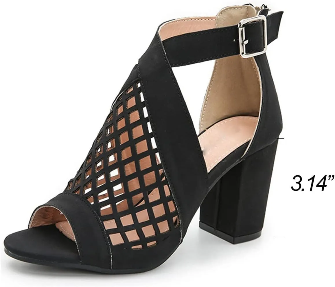 HINDOLA Chunky Heeled Sandals for Womens,Womens Cutout Open Toe Summer Block Heeled Party Wedge Party Dress Sandals