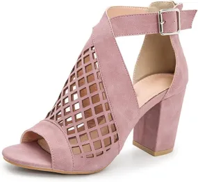 HINDOLA Chunky Heeled Sandals for Womens,Womens Cutout Open Toe Summer Block Heeled Party Wedge Party Dress Sandals