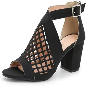 HINDOLA Chunky Heeled Sandals for Womens,Womens Cutout Open Toe Summer Block Heeled Party Wedge Party Dress Sandals