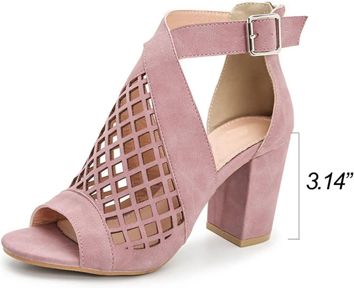 HINDOLA Chunky Heeled Sandals for Womens,Womens Cutout Open Toe Summer Block Heeled Party Wedge Party Dress Sandals