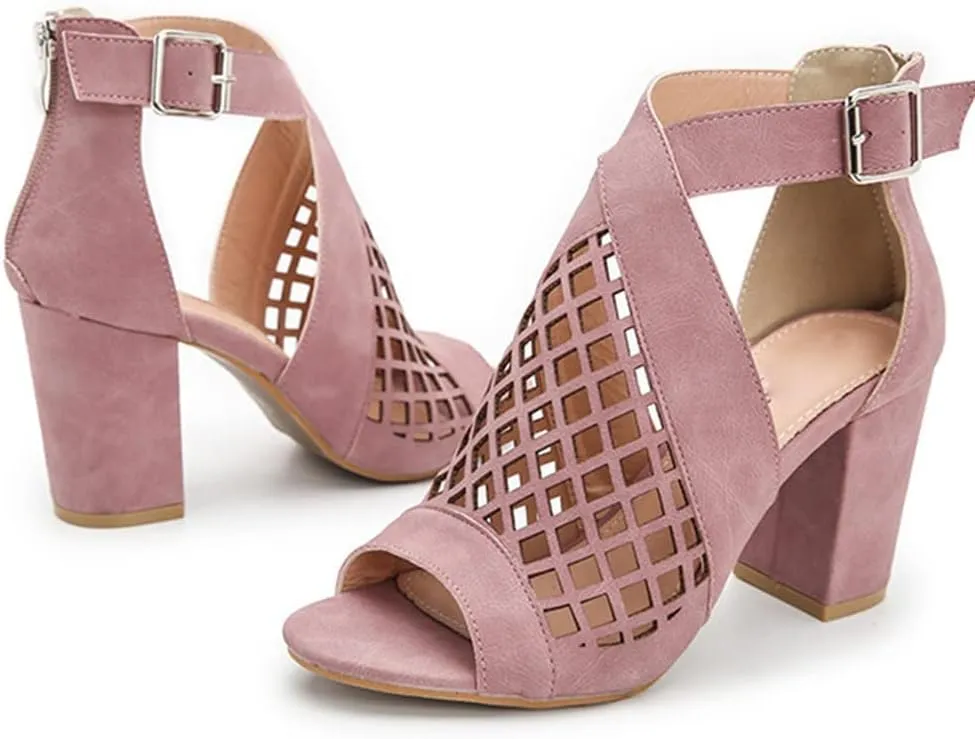HINDOLA Chunky Heeled Sandals for Womens,Womens Cutout Open Toe Summer Block Heeled Party Wedge Party Dress Sandals