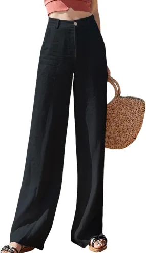 Hooever Womens Casual High Waisted Wide Leg Pants Button Up Straight Leg Trousers