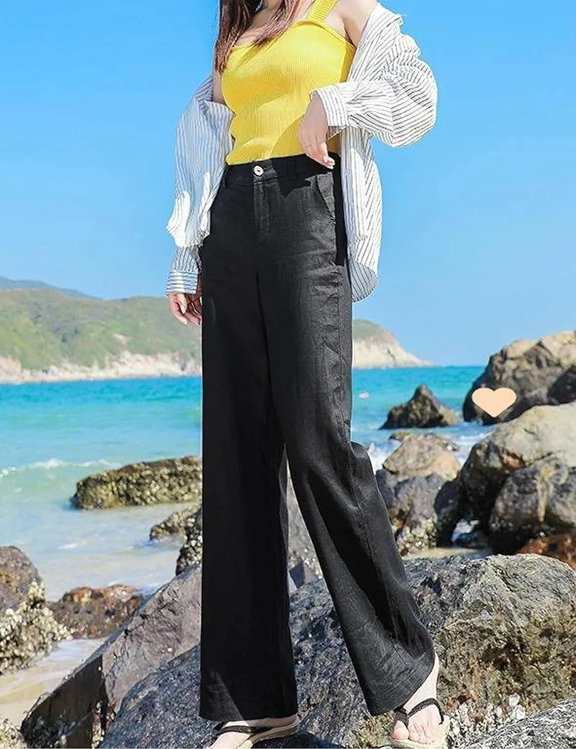 Hooever Womens Casual High Waisted Wide Leg Pants Button Up Straight Leg Trousers