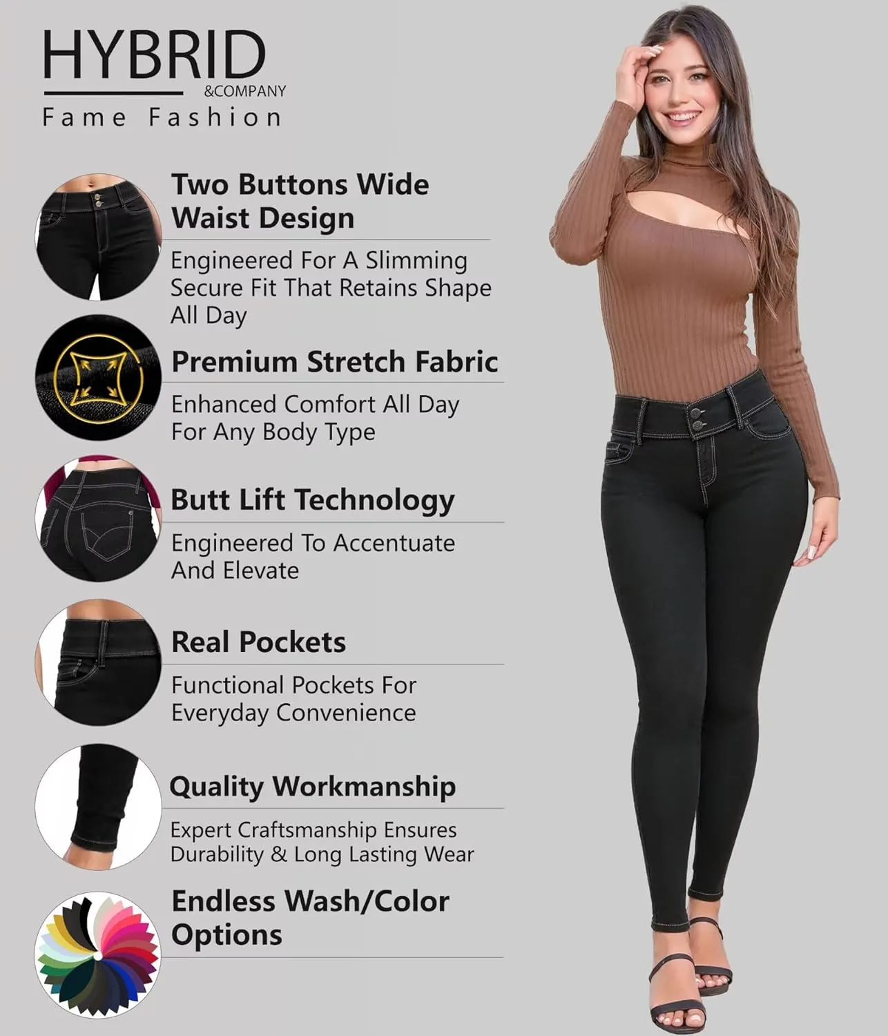 Hybrid & Company Women's Butt Lift V2 Super Comfy Stretch Denim Skinny Jeans