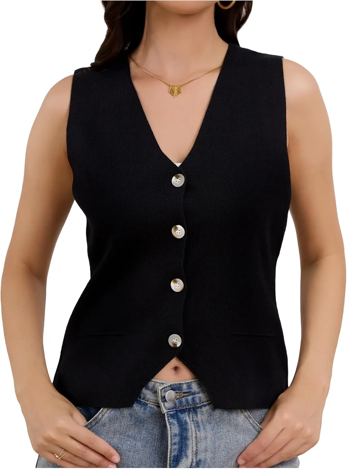 JASGOOD Womens Sweater Vest Top Trendy Sleeveless V Neck Tank Top