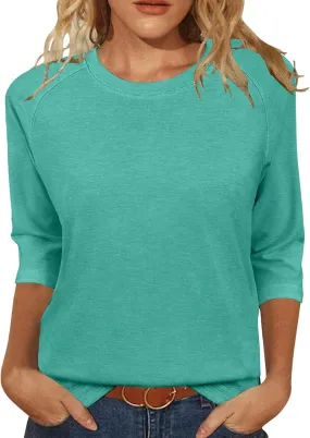 JomeDesign Womens Tops Casual 3/4 Sleeve Crew Neck Shirts Loose Fit Tunic Blouses Summer Tees