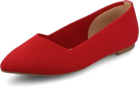 Journee Collection Womens Minnah Knit Ballet Dress Flats Slip On Pointed Toe Cushioned Fashion Ballerina Shoe Red 6 Medium WOMENS US