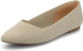 Journee Collection Womens Minnah Knit Ballet Dress Flats Slip On Pointed Toe Cushioned Fashion Ballerina Shoe Taupe 6.5 Medium WOMENS US