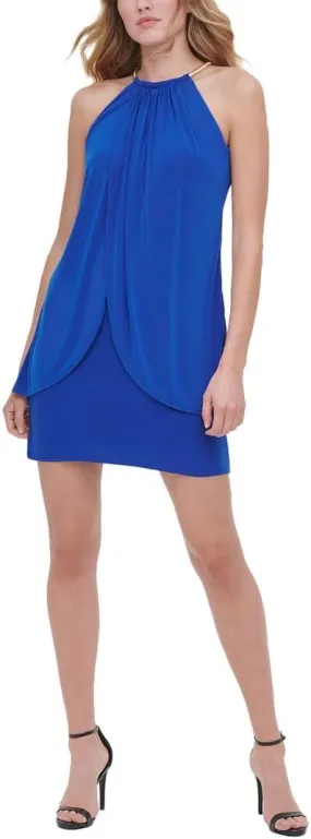 kensie Women's Chain Halter Neck Draped Mini Dress