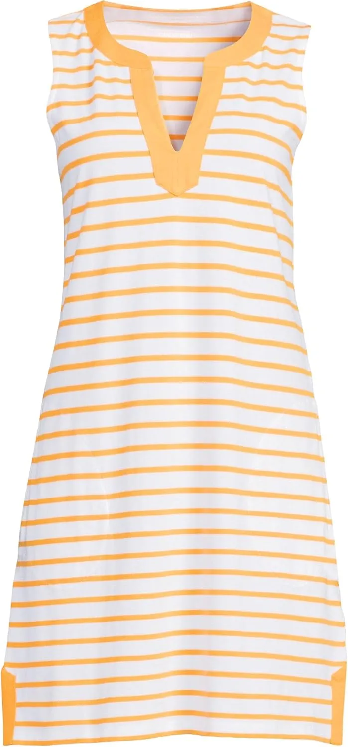 Lands' End Women's Cotton Jersey Notch Neck Dress with Soutache