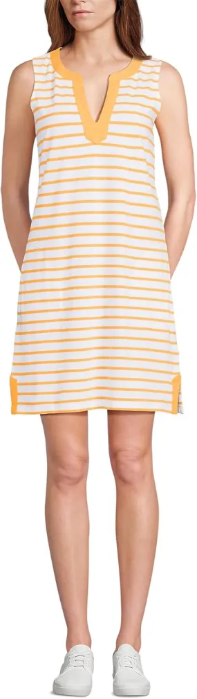 Lands' End Women's Cotton Jersey Notch Neck Dress with Soutache
