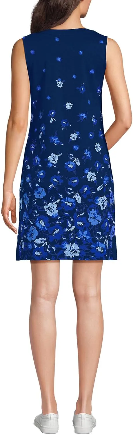 Lands' End Women's Cotton Jersey Notch Neck Dress with Soutache