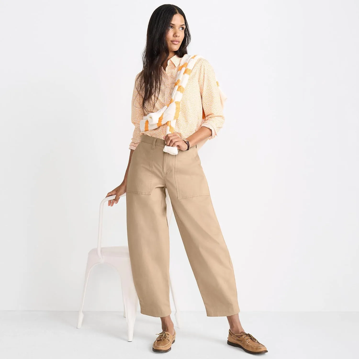 Lands' End Women's High Rise Barrel Leg Chino Pants