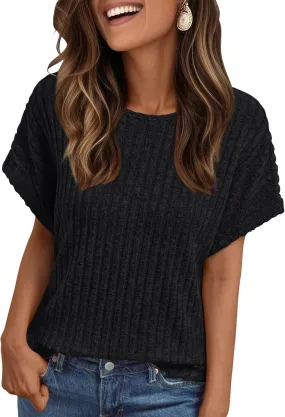 LILLUSORY Women Short Sleeve T Shirt Summer Sweater Dressy Casual Blouse Business Top Work Clothing