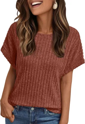 LILLUSORY Women Short Sleeve T Shirt Summer Sweater Dressy Casual Blouse Business Top Work Clothing